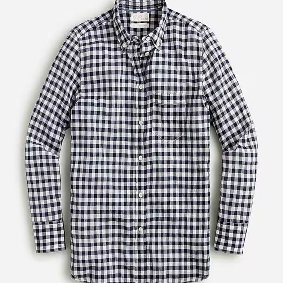 J. Crew Classic-fit Shirt Petite in Crinkle Gingham Navy Women's 00P AW252 $79 - Picture 4 of 8